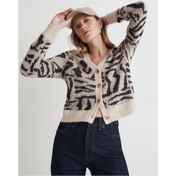 Madewell V-Neck Cardigan Abstract Animal Heather Stout Alpaca Blend XS Q14 - Picture 1 of 11